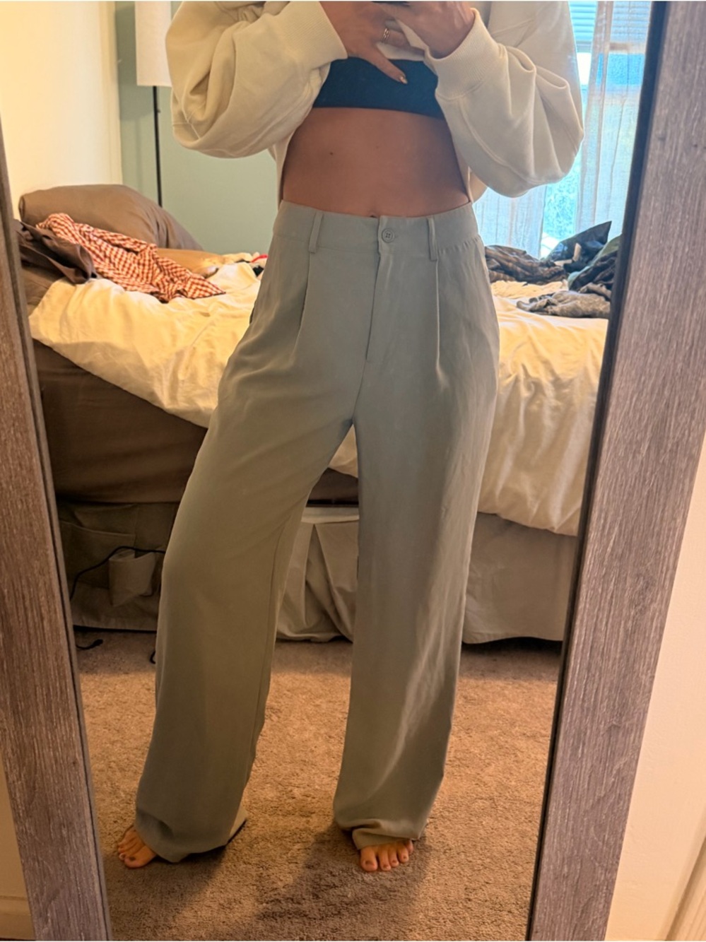 Forever 21 Wide-Leg High-Rise Women's Pants in grey